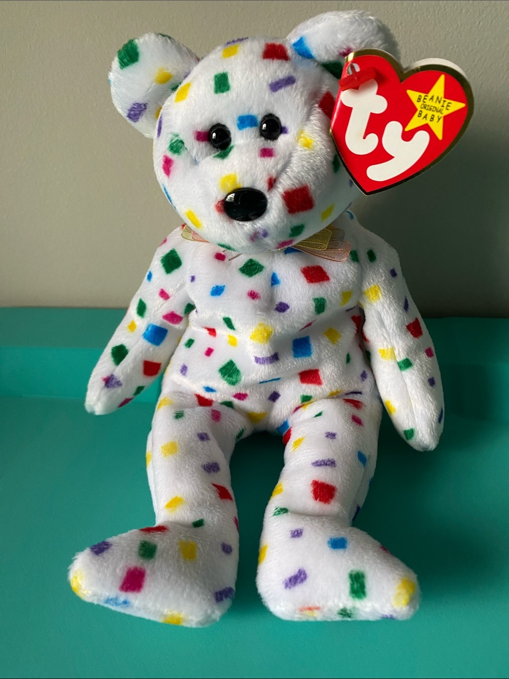 Ty Beanie Baby TY 2K White Confetti Plush Bear